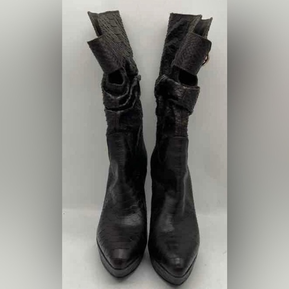 $2295 SERGIO ROSSI RARE Python Leather Dark Brown Lux Boots Shoes Heels 37.5 7.5 - Picture 6 of 13